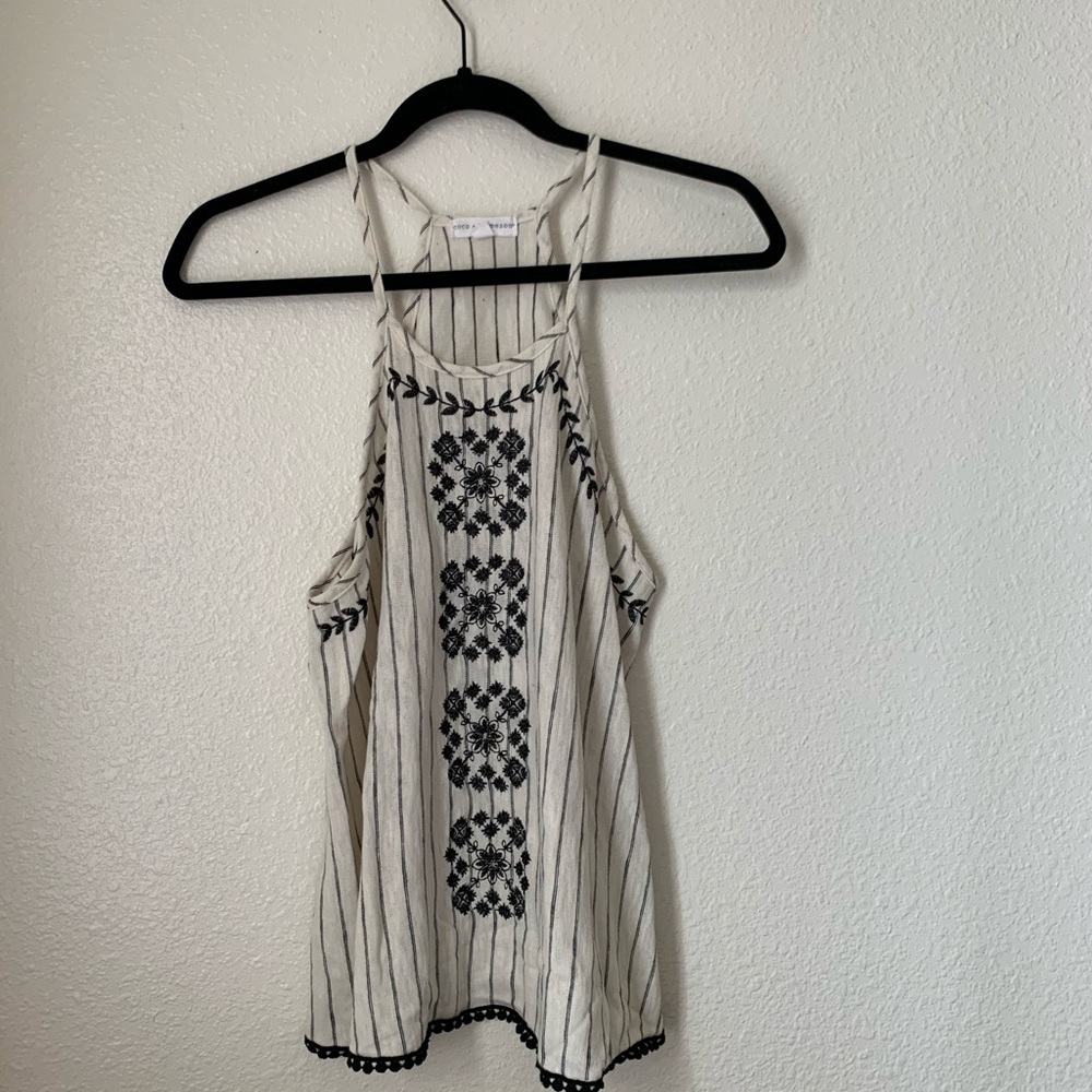 boho black and off white knit tank top